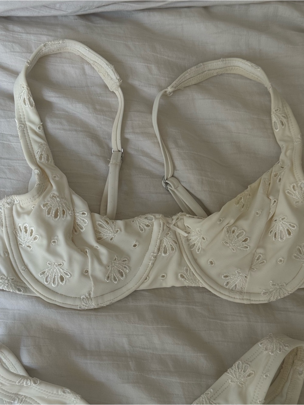 Embroidered Cream Bikini Top with Underwire Support